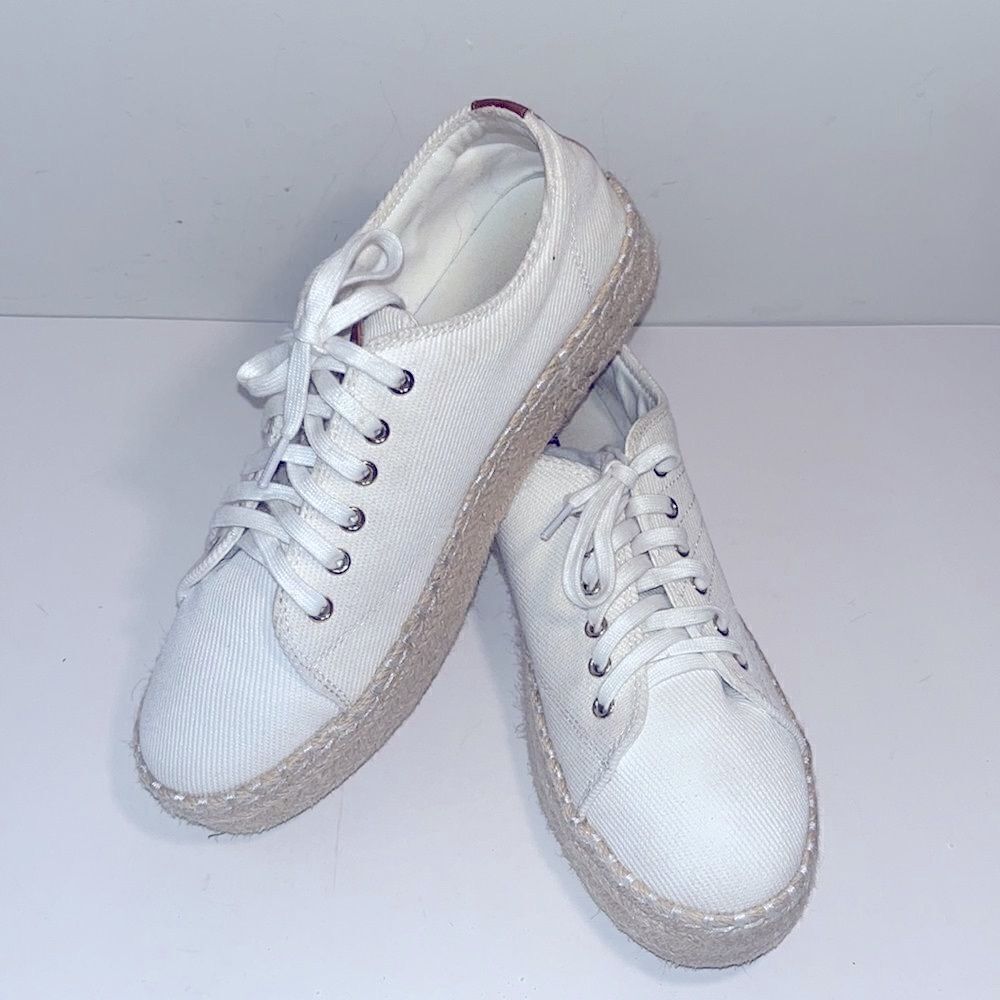 Tretorn off white and tan fabric espadrilles sneakers